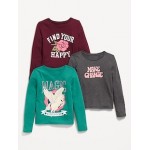 Long-Sleeve Graphic T-Shirt 3-Pack for Girls