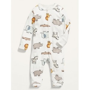 Unisex Animal-Print 2-Way-Zip Sleep & Play Footed One-Piece for Baby