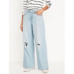 Mid-Rise Ripped Baggy Wide-Leg Jeans Hot Deal