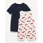 Printed Thermal-Knit Henley Romper 2-Pack for Baby Hot Deal