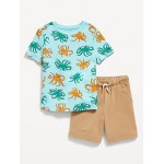 Printed Short-Sleeve T-Shirt and Pull-On Shorts Set for Toddler Boys Hot Deal