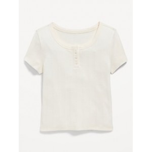 Short-Sleeve Pointelle-Knit Henley Top for Girls