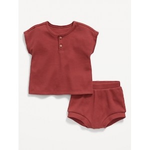 Thermal-Knit Henley Top and Bloomer Shorts Set for Baby Hot Deal
