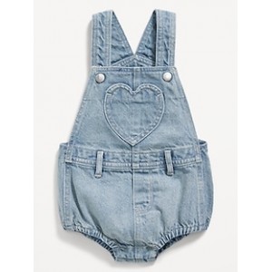 Heart-Patch Jean Shortall Romper for Baby