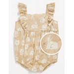 Printed Ruffle-Trim One-Piece Romper for Baby