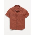 Short-Sleeve Linen-Blend Utility Pocket Shirt for Toddler Boys