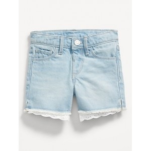 High-Waisted Exposed Lace-Pocket Jean Shorts for Toddler Girls