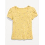 Printed Short-Sleeve Pointelle Top for Girls