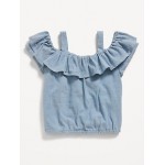 Off-The-Shoulder Ruffled Chambray Top for Baby Hot Deal