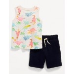Printed Tank Top and Shorts Set for Toddler Boys Hot Deal