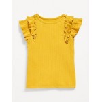 Flutter-Sleeve Rib-Knit Top for Toddler Girls
