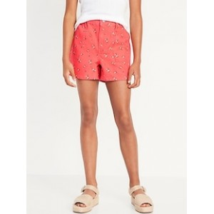 Printed Elasticized High-Waisted Utility Jean Shorts for Girls