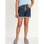 High-Waisted Button-Fly Jean Midi Shorts for Girls