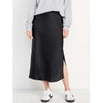 High-Waisted Satin Midi Slip Skirt