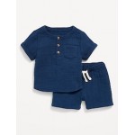 Unisex Short-Sleeve Pocket T-Shirt and Pull-On Shorts Set for Baby Hot Deal