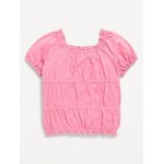 Puff-Sleeve Smocked Top for Toddler Girls