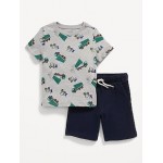 Printed Short-Sleeve T-Shirt and Pull-On Shorts Set for Toddler Boys Hot Deal
