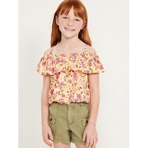 Printed Off-Shoulder Ruffle-Trim Top for Girls