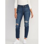 High-Waisted Button-Fly O.G. Straight Ripped Cut-Off Jeans