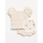 Puff-Sleeve Smocked Top & Bloomer Shorts Set for Baby
