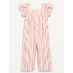 Flutter-Sleeve Cropped Wide-Leg Jumpsuit for Toddler Girls