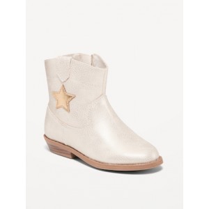 Shiny Metallic Embroidered Western Boots for Toddler Girls
