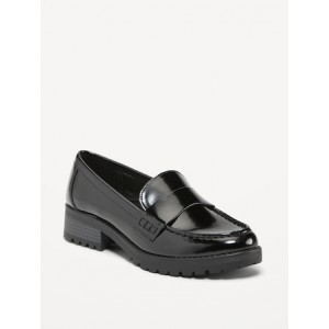 Faux-Leather Chunky Heel Loafers
