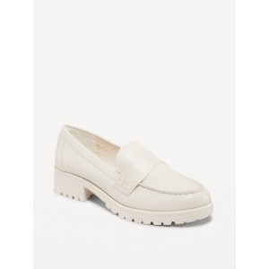 Faux-Leather Chunky Heel Loafers Hot Deal