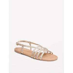 Faux-Leather Braided Flat Sandals