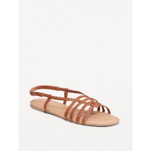 Faux-Leather Braided Flat Sandals Hot Deal