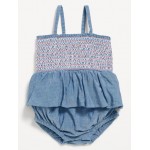 Sleeveless Smocked Ruffled One-Piece Romper for Baby