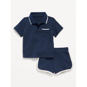 Textured-Knit Collared Pocket Shirt and Shorts Set for Baby Hot Deal