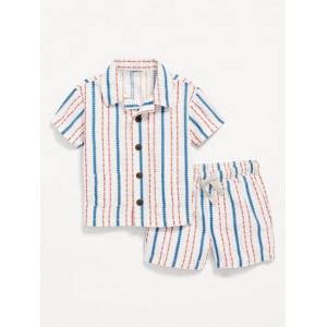 Printed Textured Shirt and Shorts Set for Baby Hot Deal