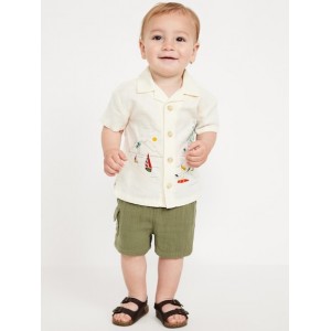 Short-Sleeve Linen-Blend Graphic Camp Shirt for Baby