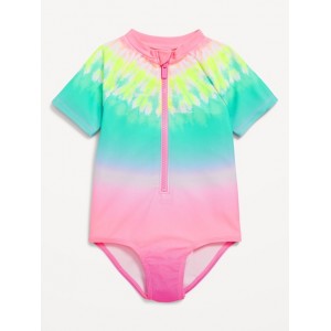 Zip-Front Rashguard One-Piece Swimsuit for Toddler Girls Hot Deal