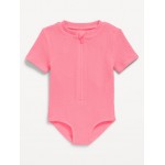 Textured Zip-Front Rashguard One-Piece Swimsuit for Toddler Girls
