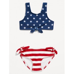 Americana Tie-Front Bikini Swim Set for Toddler Girls