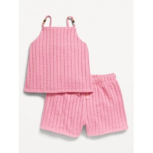 Crochet-Knit Beaded Tank Top and Shorts Set for Toddler Girls Hot Deal