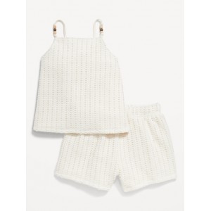Crochet-Knit Beaded Tank Top and Shorts Set for Toddler Girls Hot Deal
