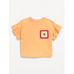 Short-Sleeve Crochet-Knit Graphic Top for Toddler Girls