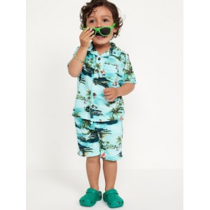 Printed Loop-Terry Shirt and Shorts Set for Toddler Boys