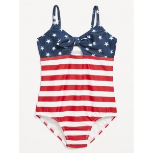 Printed Americana Tie-Front One-Piece Swimsuit for Girls Hot Deal