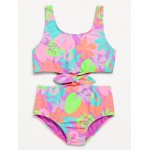 Printed Side Cutout Tie-Knot One-Piece Swimsuit for Girls Hot Deal
