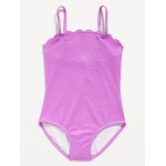 Bandeau Scallop-Trim One-Piece Swimsuit for Girls