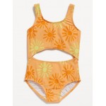 Printed Cutout One-Piece Swimsuit for Girls