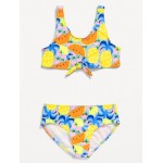 Printed Tie-Front Bikini Swim Set for Girls