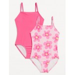 Printed Back-Cutout One-Piece Swimsuit 2-Pack for Girls