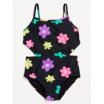 Printed Side-Cutout One-Piece Swimsuit for Girls Hot Deal