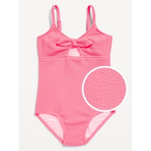 Textured Tie-Front One-Piece Swimsuit for Girls