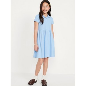 School Uniform Fit & Flare Pique Polo Dress for Girls Hot Deal